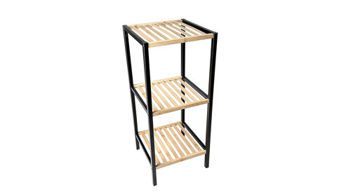 Standgarderobe Haku aus Holz in Holzfarben Hell Regal naturfarben & Schwarz – drei Ablageböden, Höhe ca. 81 cm