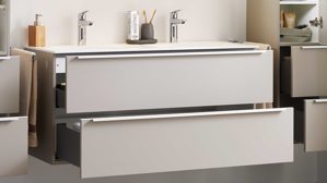 Badmöbel-Set Interliving aus Holz in Beige Interliving Bad Serie 3710 - Badmöbel-Set Macchiato & Weiß