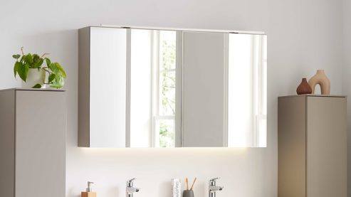 Badmöbel-Set Interliving aus Holz in Beige Interliving Bad Serie 3710 - Badmöbel-Set Macchiato & Weiß