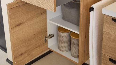 Hängeschrank Interliving aus Holz in Holzfarben Interliving Bad Serie 3730 - Hängeschrank Eiche Sierra - eine Tür & ein Auszug, Höhe ca. 86 cm