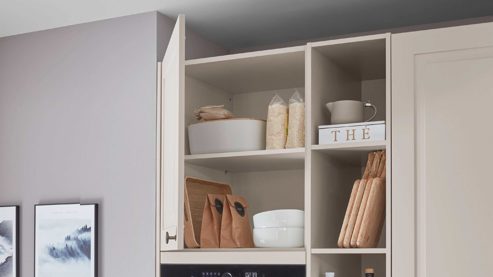 Einbauküche Nobilia® aus Holz in Beige nobilia® Einbauküche Sylt mit Geräten Sand & Marmor Mystic grey - zweiteilig