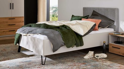 Komplettzimmer Interliving aus Holz in Hellgrau Interliving Jugendzimmer Serie 1702 - Jugendzimmermöbel als komplettes Set Sandgrau & Artisan Eiche - Liegefläche ca. 120 x 200 cm