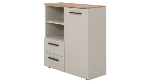 Kombikommode Interliving aus Holz in Hellgrau Interliving Jugendzimmer Serie 1702 - Kommode Sandgrau & Artisan Eiche - eine Tür, zwei Schubladen, Breite ca. 92 cm