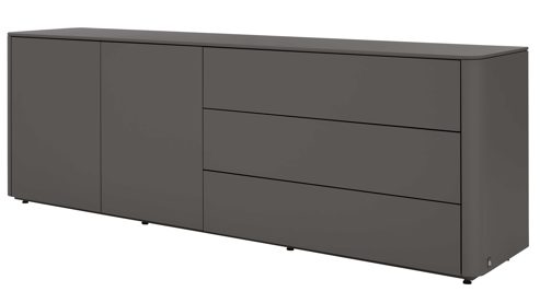Sideboard Interliving aus Holz in Dunkelgrau Interliving Wohnzimmer Serie 2035 - Sideboard dunkelgrauer Mattlack - drei Schubladen, zwei Türen, Länge ca. 200 cm