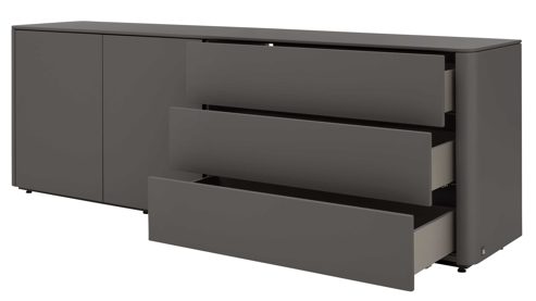 Sideboard Interliving aus Holz in Dunkelgrau Interliving Wohnzimmer Serie 2035 - Sideboard dunkelgrauer Mattlack - drei Schubladen, zwei Türen, Länge ca. 200 cm