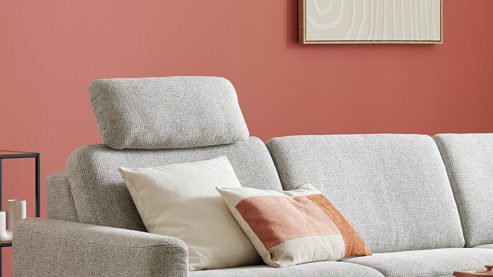 Kopfstütze Interliving aus Stoff in Hellgrau Interliving Sofa Serie 4066 – Premium-Kopfstütze granitfarbener Webstoff Lian - ca. 65 x 23 cm