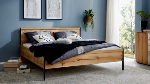 Komplettzimmer Interliving aus Holz in Hellgrau Interliving Schlafzimmer Serie 1034 – Schlafzimmermöbel-Set champagnerfarbenes Glas & Kernholz - Liegefläche ca. 180 x 200 cm