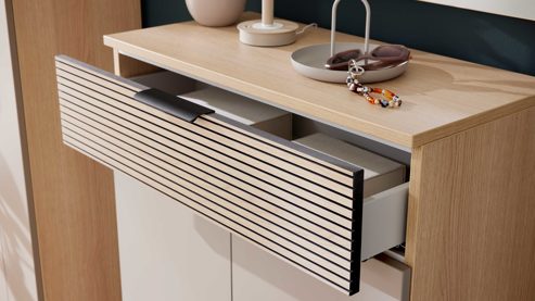 Garderoben-Set Interliving aus Holz in Hellgrau Interliving Garderobe Serie 6015 - Garderoben-Set Steingrau & Eiche - sechsteilig