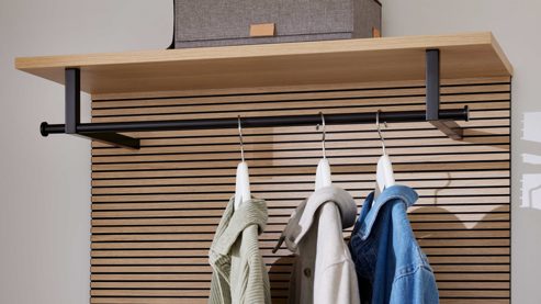 Garderoben-Set Interliving aus Holz in Hellgrau Interliving Garderobe Serie 6015 - Garderoben-Set Steingrau & Eiche - sechsteilig