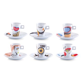Espressotasse Zeller present aus Porzellan in Mehrfarbig Espressotassen-Set weißes Porzellan & Faces-Print - sechsteilig