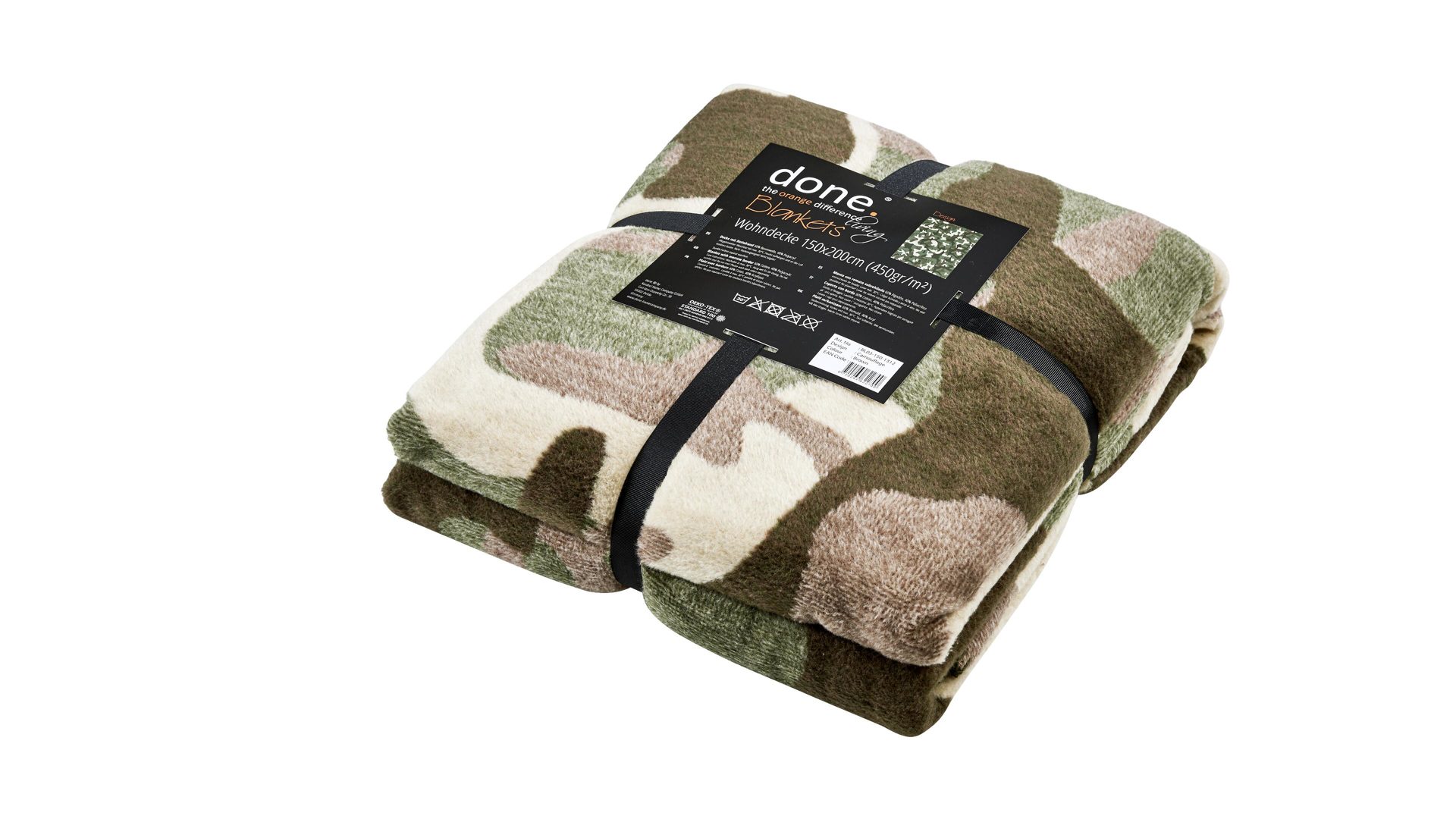Wohndecke Done.® aus Stoff in Braun done.® Wohndecke Blanket Camouflage braunes Camouflagemuster – ca. 150 x 200 cm