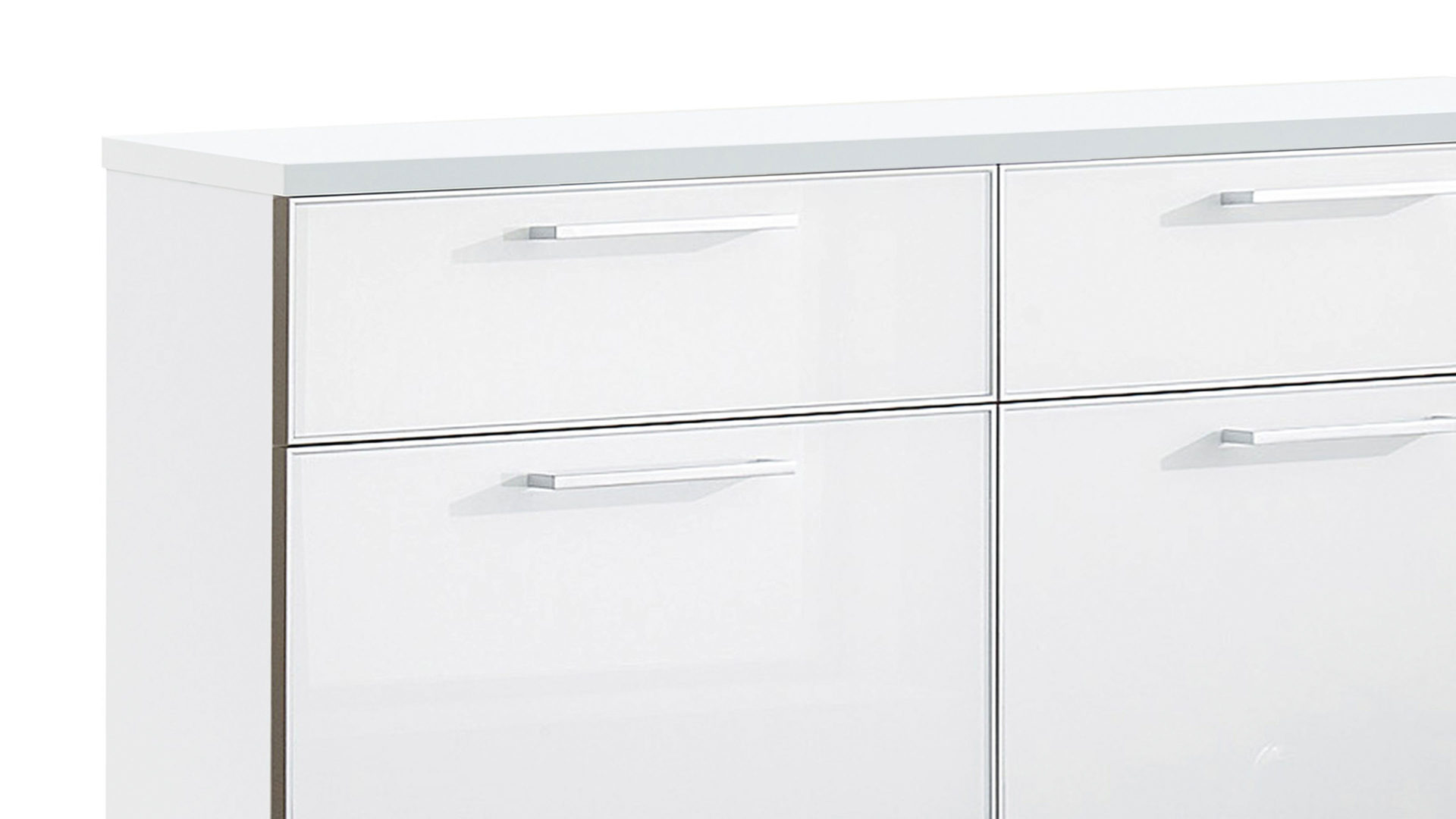 Schuhschrank Voss möebel aus Glas in Weiß VOSS MÖBEL Schuhschrank Santina als Dielenmöbel weißer Lack & weißes Glas – zwei Schubladen, vier Klappen