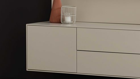 Wohnwand Interliving aus Holz in Beige Interliving Wohnzimmer Serie 2034 - Wohnwand beiger Lack - zweiteilig, Länge ca. 270 cm