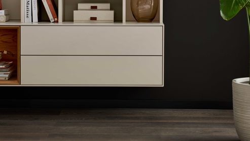 Wohnwand Interliving aus Holz in Beige Interliving Wohnzimmer Serie 2034 - Wohnwand beiger Lack - zweiteilig, Länge ca. 270 cm