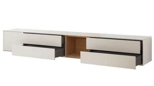 Wohnwand Interliving aus Holz in Beige Interliving Wohnzimmer Serie 2034 - Wohnwand beiger Lack - zweiteilig, Länge ca. 270 cm