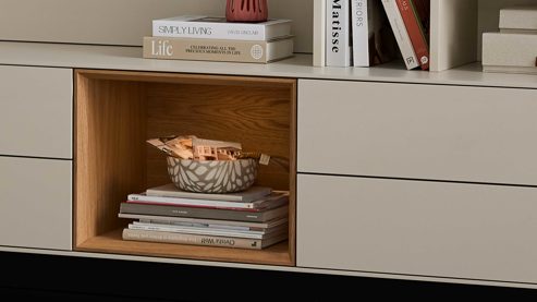 Wohnwand Interliving aus Holz in Beige Interliving Wohnzimmer Serie 2034 - Wohnwand beiger Lack - zweiteilig, Länge ca. 270 cm