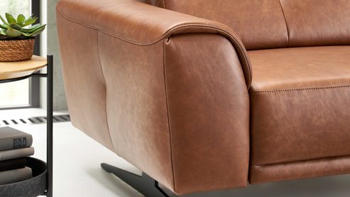 Ecksofa SOFAkultur aus Leder in Braun SOFAkultur Programm SK 771 - Ecksofa mit Federkern braunes Leder Vicenza & schwarze Metallfüße 346 - Stellfläche ca. 339 x 199 cm