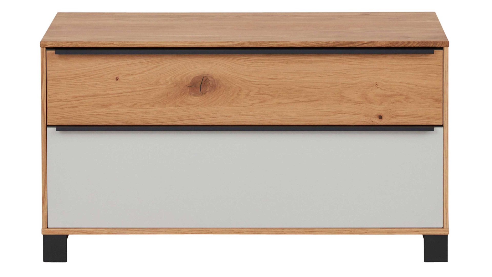 Garderobenbank Interliving aus Holz in Holzfarben Interliving Garderoben Serie 6005 – Garderobenbank 804 Eiche & lichtgrauer Lack – zwei Schubladen