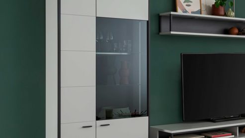 Vitrine PARTNERRING COLLECTION aus Holz in Weiß PARTNERRING COLLECTION Wohnprogramm Mori - Kiombi-Vitrine Weiß & Schwarzgrau – zwei Türen, Breite ca. 84 cm