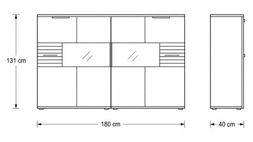Highboard Interliving aus Holz in Grau Interliving Wohnzimmer Serie 2032 - Highboard Grau & Risseiche - vier Türen, Breite ca. 180 cm