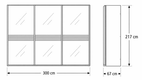 Kleiderschrank Interliving aus Holz in Hellgrau Interliving Schlafzimmer Serie 1032 – Schwebetürenschrank Kieselgrau & Weiß - drei Türen, Breite ca. 300 cm