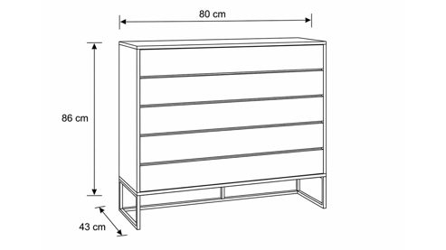 Schubladenkommode Interliving aus Holz in Weiß Interliving Kleiderschrank Serie 1205 – Schubladenkommode Weiß & Eiche Bianco – fünf Schubladen, Breite ca. 80 cm