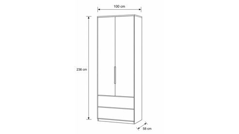 Kleiderschrank Interliving aus Spiegel in Grau Interliving Kleiderschrank Serie 1205 – Kleiderschrank Kieselgrau & Spiegel – zwei Türen, zwei Schubladen, Breite ca. 100 cm