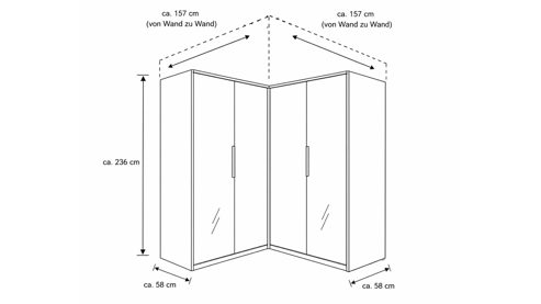 Eckschrank Interliving aus Holz in Weiß Interliving Kleiderschrank Serie 1205 – Eckschrank weiße Glasfronten – vier Türen