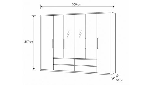 Kleiderschrank Interliving aus Holz in Weiß Interliving Kleiderschrank Serie 1205 – Falttürenschrank Weiß & Kieselgrau – sechs Türen, vier Schubladen, Breite ca. 300 cm