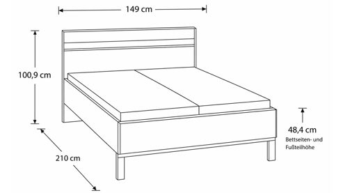 Bettgestell Interliving aus Holz in Holzfarben Interliving Schlafzimmer Serie 1024 – Bettgestell Winkelfüße, Liegefläche ca. 140 x 200 cm - Balkeneiche