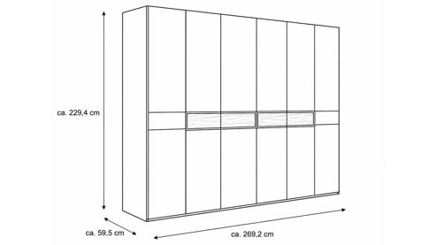 Kleiderschrank Interliving aus Holz in Hellgrau Interliving Kleiderschrank Serie 1207 – Kleiderschrank Satingrau & Wildeiche - sechs Türen, Breite ca. 269 cm