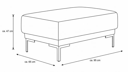 Polsterhocker Interliving aus Stoff in Hellgrau Interliving Sofa Serie 4255 – Polsterhocker silberfarbener Bezug Mara 9 & schwarze Metallfüße 4.26 - ca. 95 x 65 cm