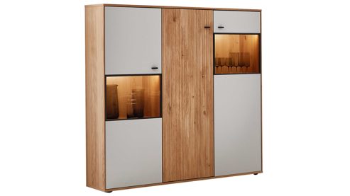 Highboard PARTNERRING COLLECTION aus Holz in Weiß PARTNERRING COLLECTION Wohnmöbel Lou - Highboard mattweißer Lack & Asteiche - drei Türen, Breite ca. 137 cm