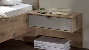 Nachtkommode PARTNERRING COLLECTION aus Holz in Grau PARTNERRING COLLECTION Schlafzimmerprogramm Madison - Hängekonsolen Kieselgrau & Nordic Eiche - zweiteilig