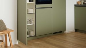 Einbauküche culineo® aus Holz in Hellgrün Culineo® Einbauküche C357  mit Einbaugeräten Olive & Schiefergrau - zweizeilig