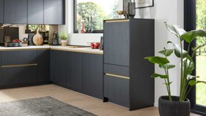 Einbauküche culineo® aus Holz in Schwarz Culineo® Einbauküche C382 mit gorenje Einbaugeräten Eiche Nero - Stellfläche ca. 335 x 305 cm