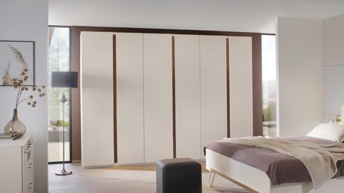 Kleiderschrank PARTNERRING COLLECTION aus Holz in Beige rauch ORANGE Luana - Kleiderschrank mit Beleuchtung Champagner & Atlantic oak - sechs Türen, Breite ca. 301 cm
