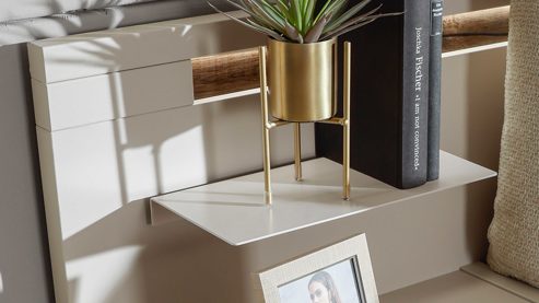 Nachtkommode PARTNERRING COLLECTION aus Holz in Beige rauch ORANGE Luana - Hängekonsolen Champagner & Atlantic oak - zweiteilig