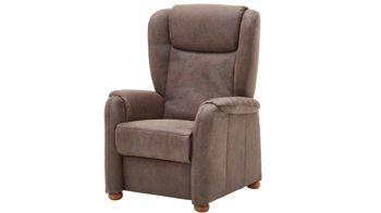 Ohrensessel Steinpol polsteria aus Stoff in Braun Ohrensessel mit manuellen Funktion brauner Stoffbezug Büffel & geölte Eichenholzfüße