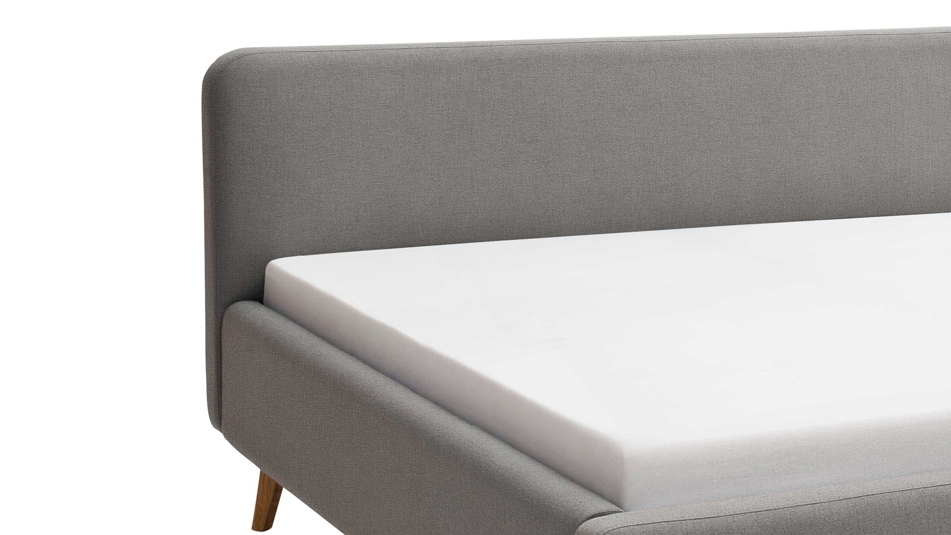 Bettgestell Meise.möbel aus Stoff in Hellgrau Polsterbettgestell Mattis hellgraues Flachgewebe Aspen 92 & Holzfüße - Liegefläche ca. 140 x 200 cm