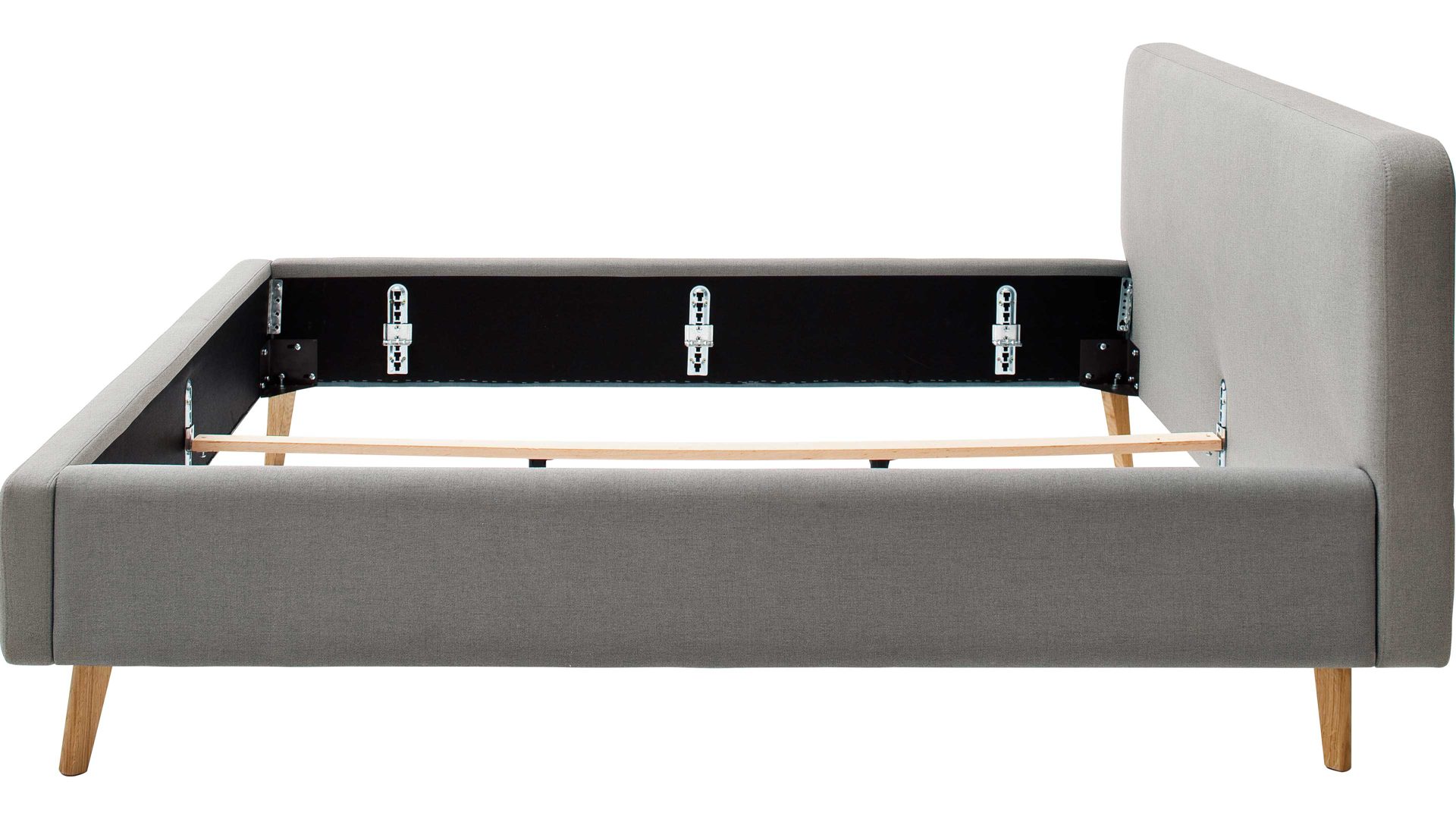 Bettgestell Meise.möbel aus Stoff in Hellgrau Polsterbettgestell Mattis hellgraues Flachgewebe Aspen 92 & Holzfüße - Liegefläche ca. 140 x 200 cm