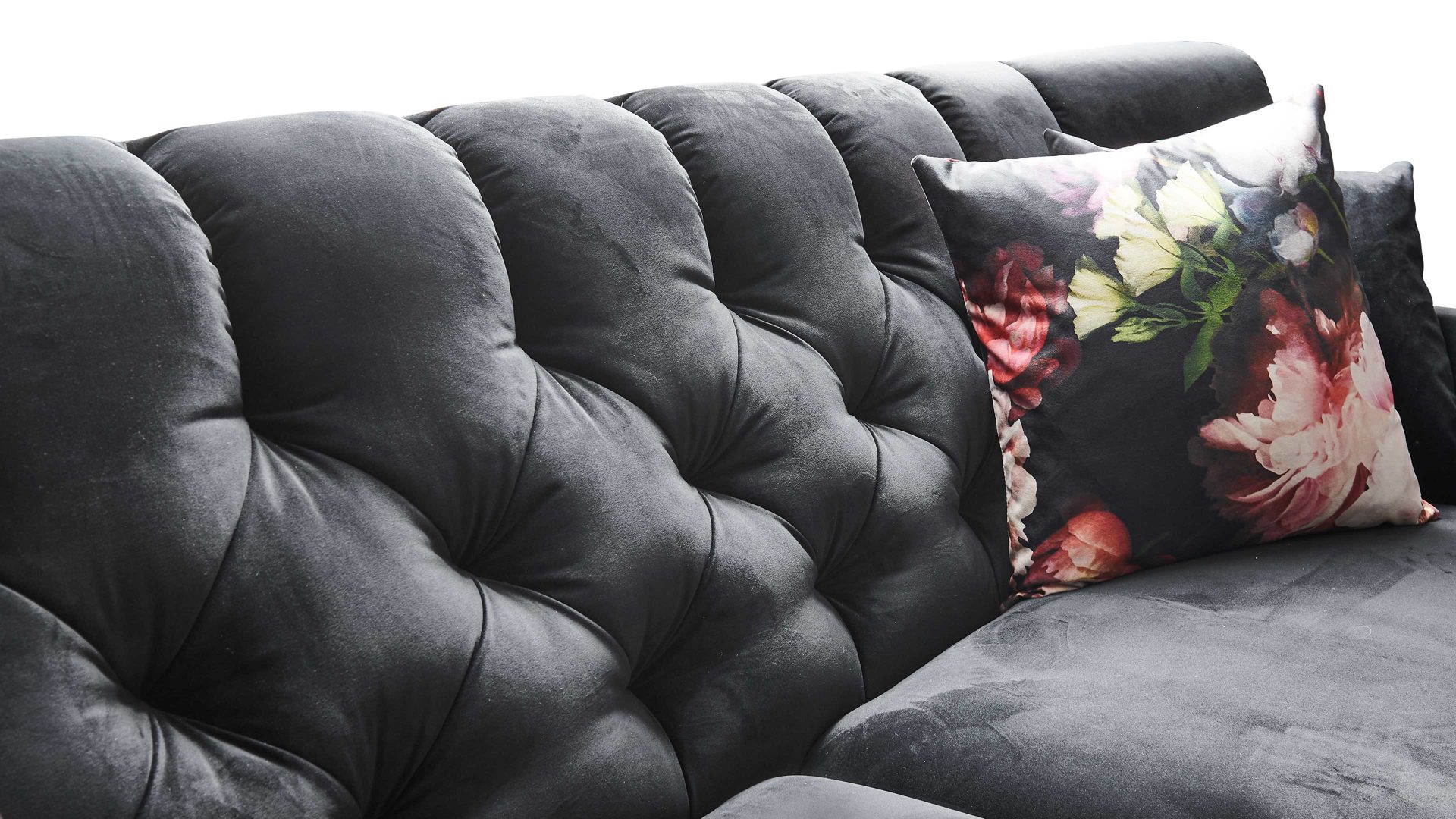 2,5-Sitzer SOFAkultur aus Stoff in Schwarz SOFAkultur Programm SK 254 Sixty 2.0 - 2,5-Sitzer schwarzer Bezug Velvet & Chromfüße – Länge ca. 200 cm