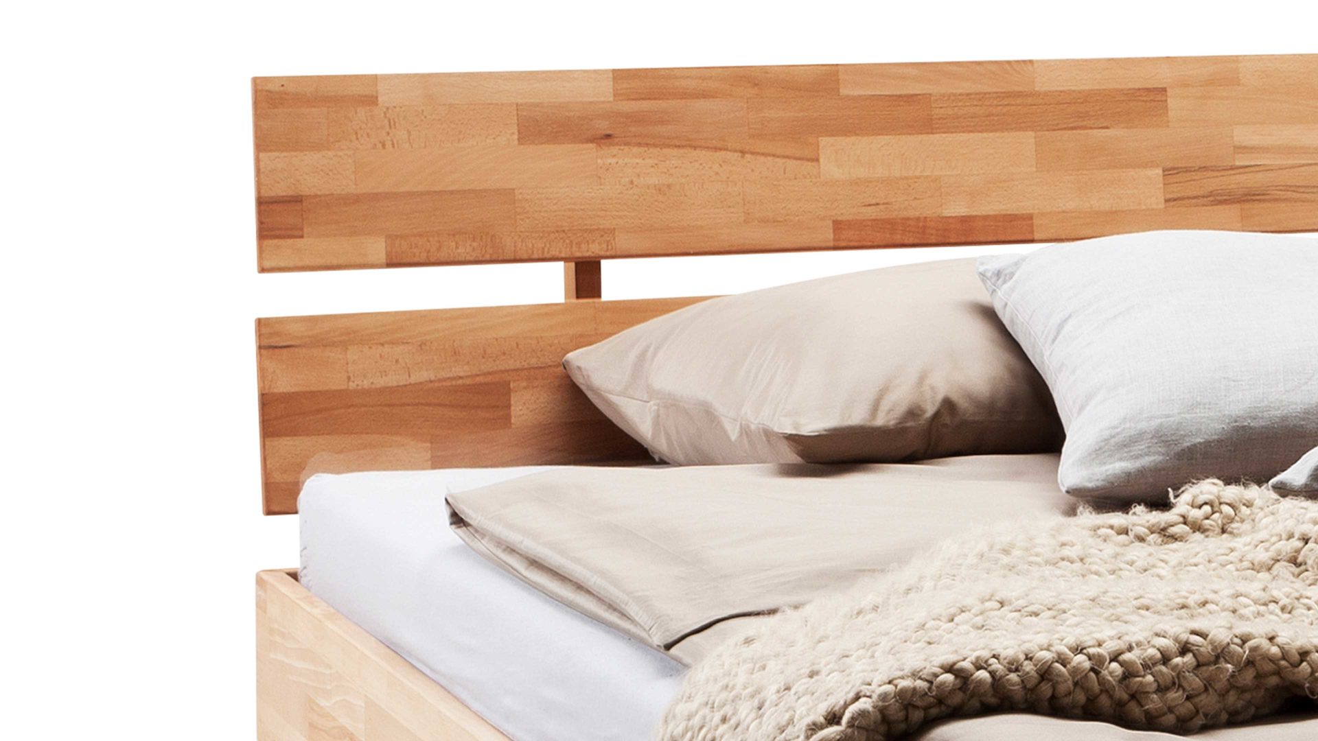 Funktionsbett Elfo-möbel aus Holz in Holzfarben Bettgestell Sofie als Massivholzmöbel mit Wohlfühlkomfort natur geöltes Kernbuchenholz - Liegefläche ca. 140 x 200 cm