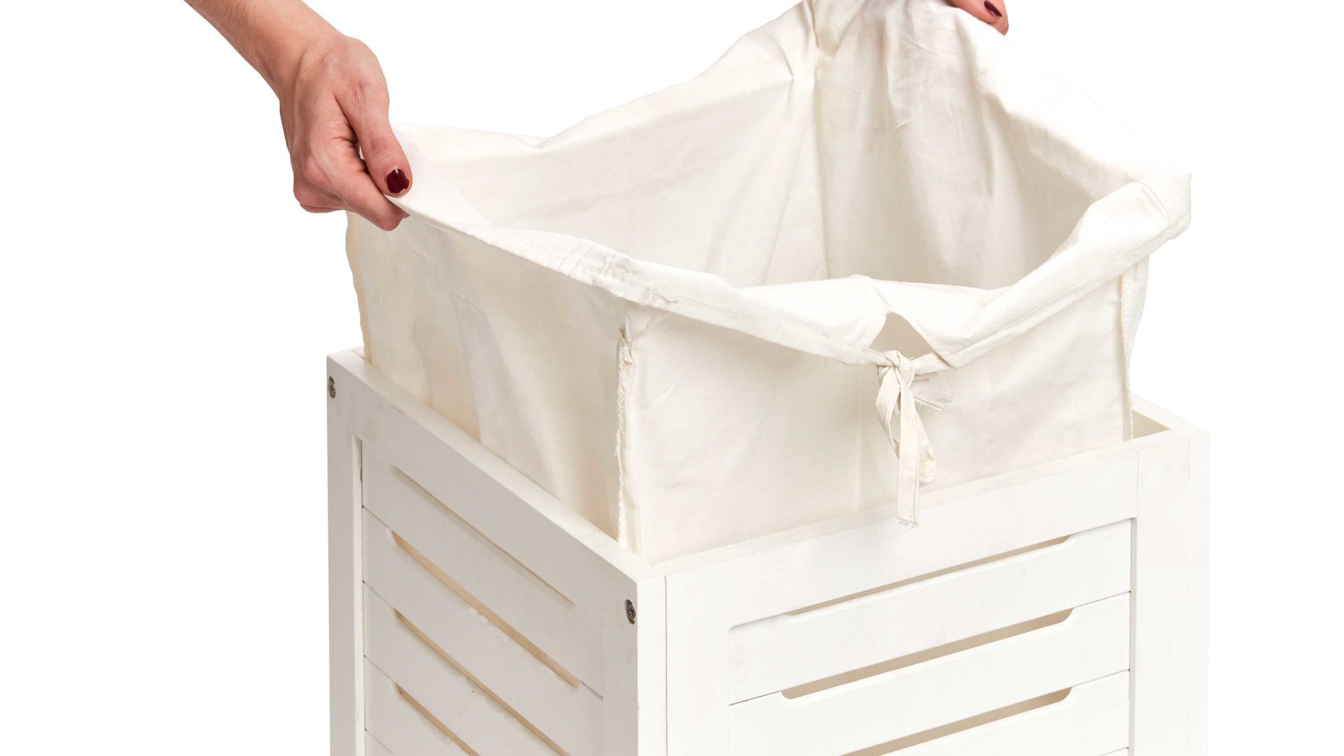 Wäschekorb Zeller present aus MDF in Weiß Wäschetruhe  weiß lackiertes MDF & Wäschesack - ca. 35 x 55 cm