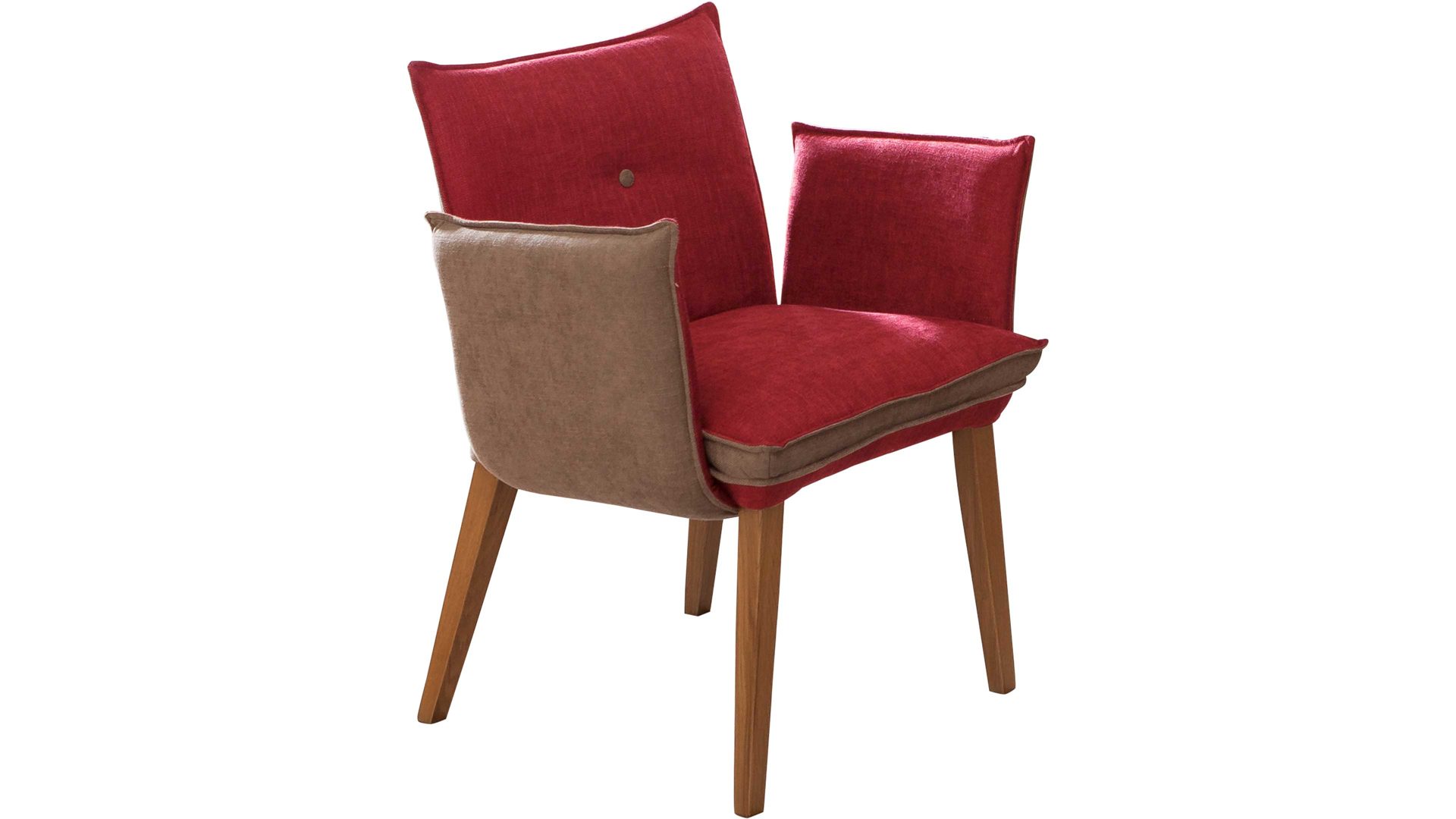 Polsterstuhl Standard furniture factory aus Stoff in Rot Polsterstuhl Genua mit Armlehnen als Sitzmöbel Rot & Camel, Bezug Kombi Rosso & Eichenholzfüße