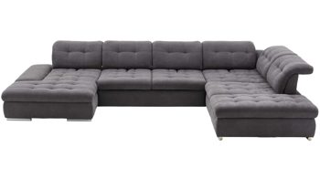 Ecksofa KAWOO aus Stoff in Grau KAWOO Serie Santa Lucia - Ecksofa bzw. Wohnlandschaft graues Flachgewebe Paris 20933 & Chromfüße – Stellfläche ca. 401 x 278 cm
