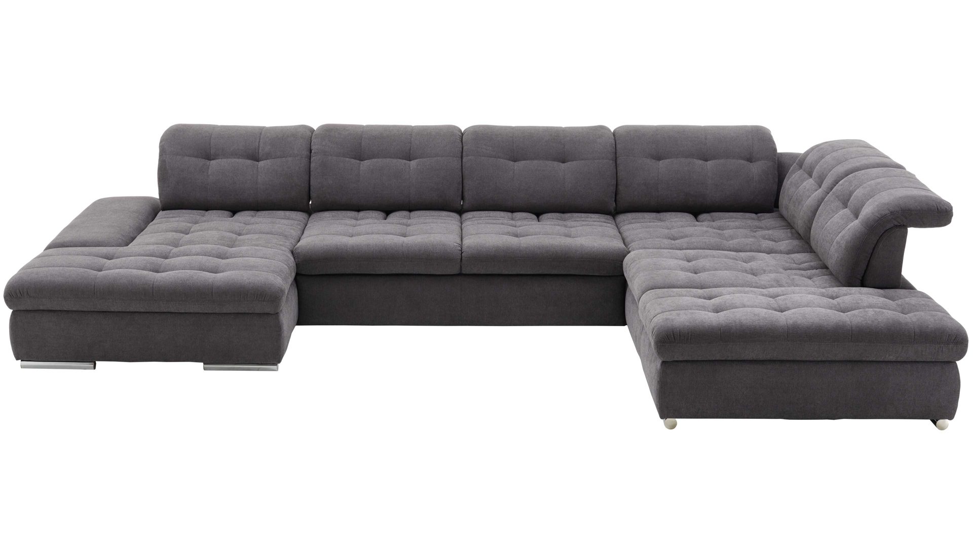 Ecksofa KAWOO aus Stoff in Grau KAWOO Serie Santa Lucia - Ecksofa bzw. Wohnlandschaft graues Flachgewebe Paris 20933 & Chromfüße – Stellfläche ca. 401 x 278 cm