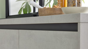 Einbauküche Interliving aus Holz in Weiß Interliving Küche Serie 3080 mit privileg Einbaugeräten weißer Beton - Stellfläche ca. 247 x 308 cm