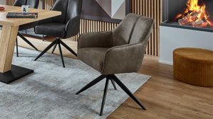 Vierfußstuhl PARTNERRING COLLECTION aus Stoff in Dunkelbraun PARTNERING COLLECTION Armlehnstuhl Cottage mit Drehfunktion steinfarbene Mikrofaser Aberdeen & schwarzes Eisen