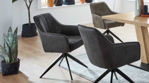 Vierfußstuhl PARTNERRING COLLECTION aus Stoff in Anthrazit PARTNERING COLLECTION Armlehnstuhl Cottage mit Drehfunktion anthrazitfarbene Mikrofaser Aberdeen & schwarzes Eisen